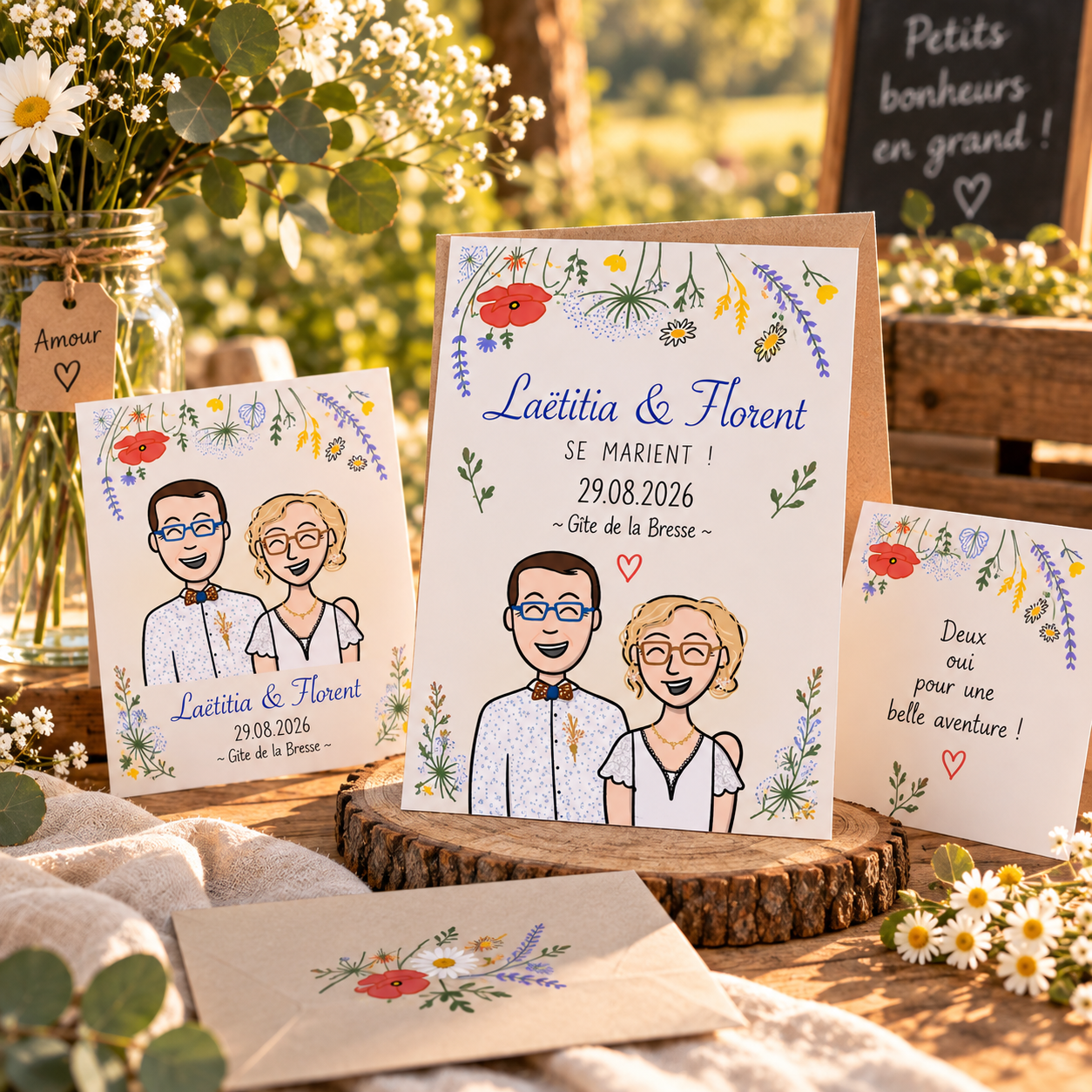 Faire-part de mariage illustré par HappyNotes