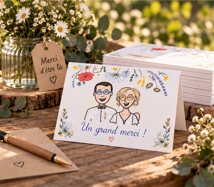 Carte de remerciements illustrée par HappyNotes